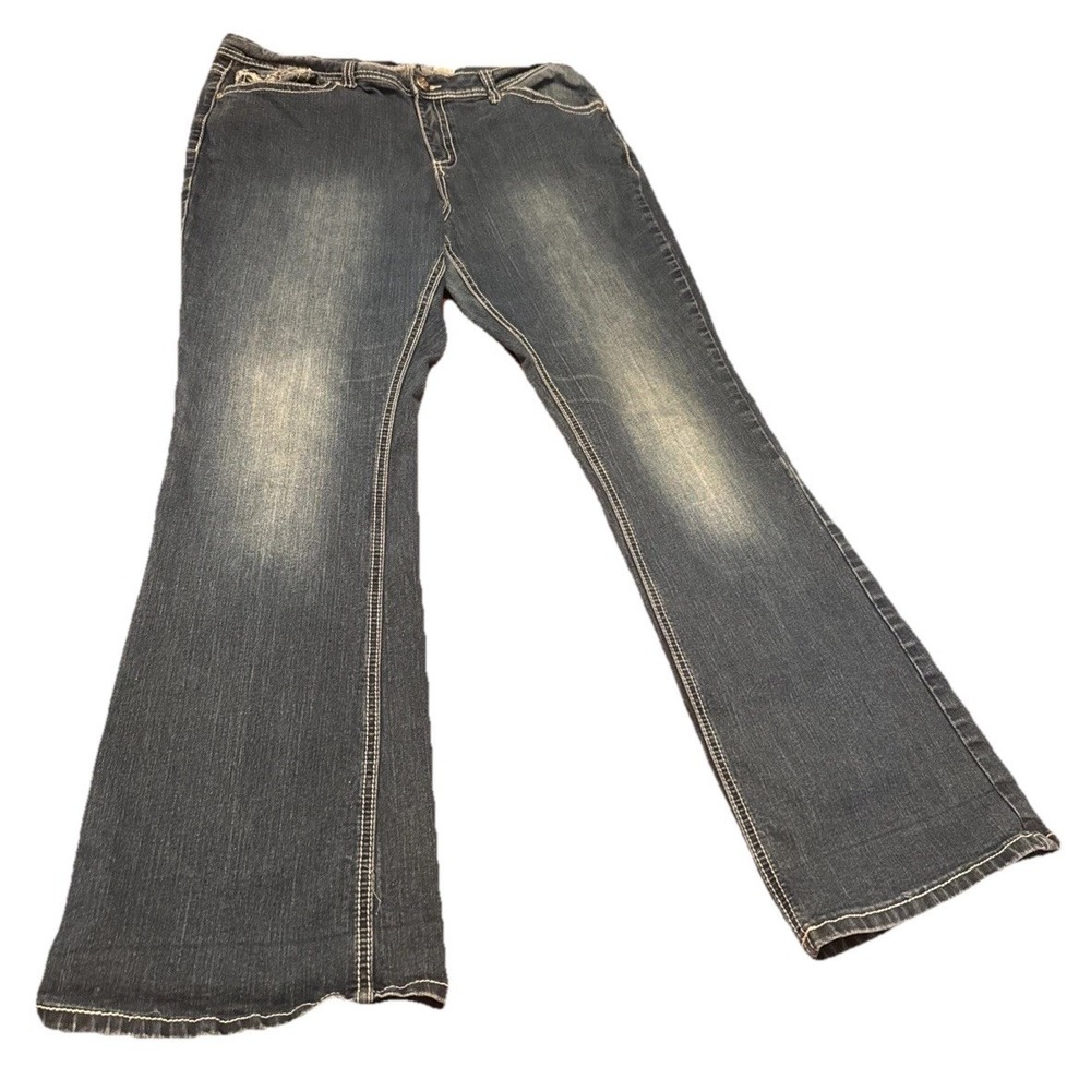 Love X Nation Women's Jeans Size 16 Bootcut Dark Wash Embroidered Pocket Stretch